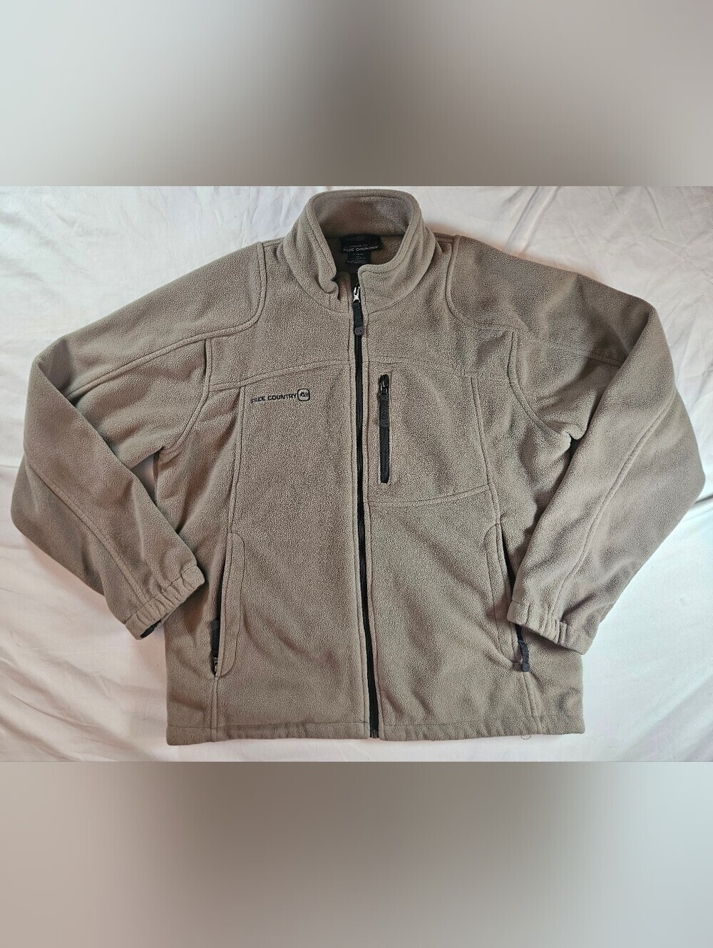 Free Country Mens Beige Fleece Long Sleeve Zio Up Jacket W/ Zip Pockets Size XL